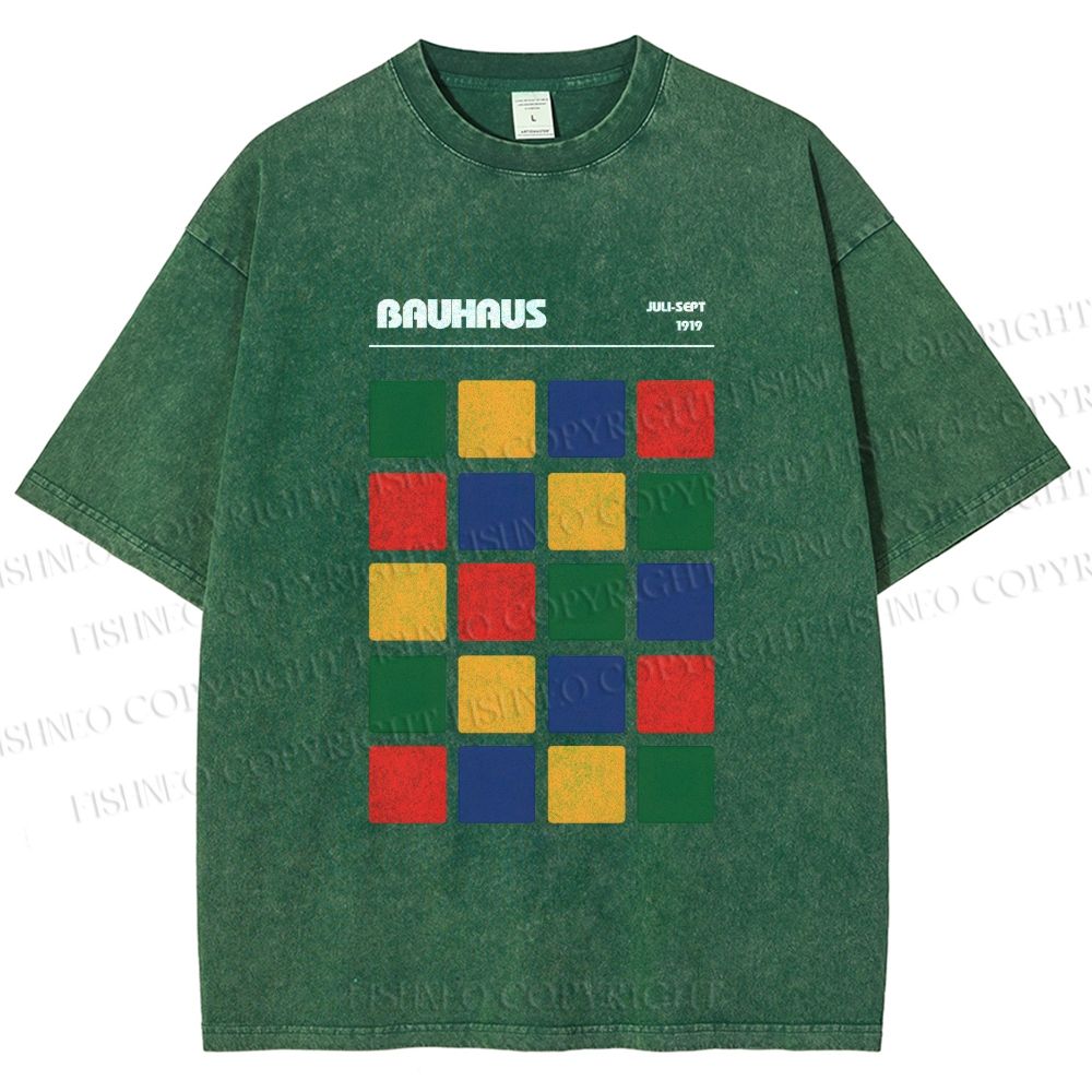 Unisex Bauhaus Color Grid Printed Washed Tee