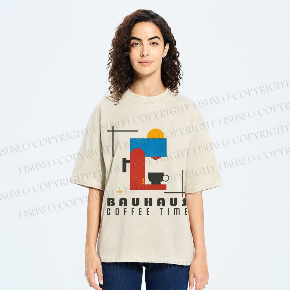 Unisex Bauhaus Coffee Time Printed Washed Tee