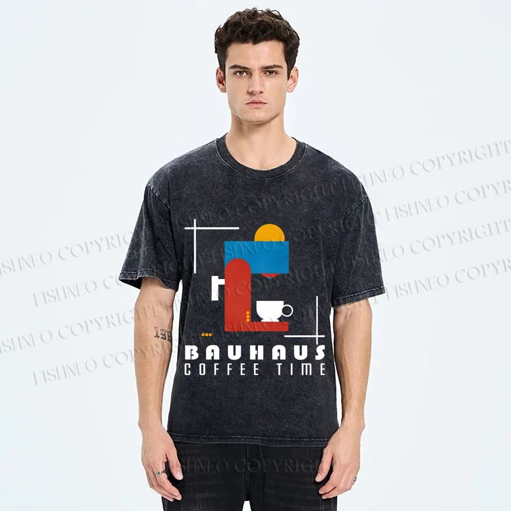 Unisex Bauhaus Coffee Time Printed Washed Tee