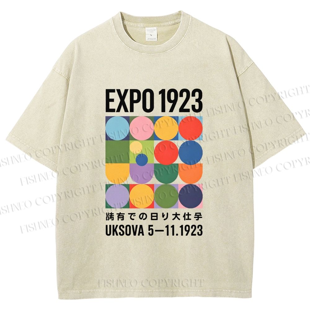Unisex Colored Geometric Printed Washed Tee