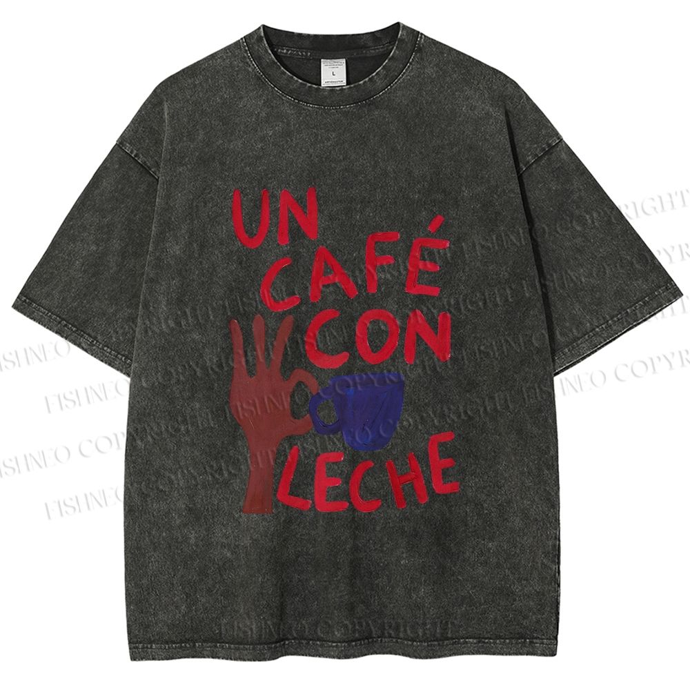 Unisex Café Con Leche Printed Washed Tee