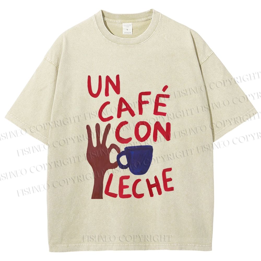 Unisex Café Con Leche Printed Washed Tee