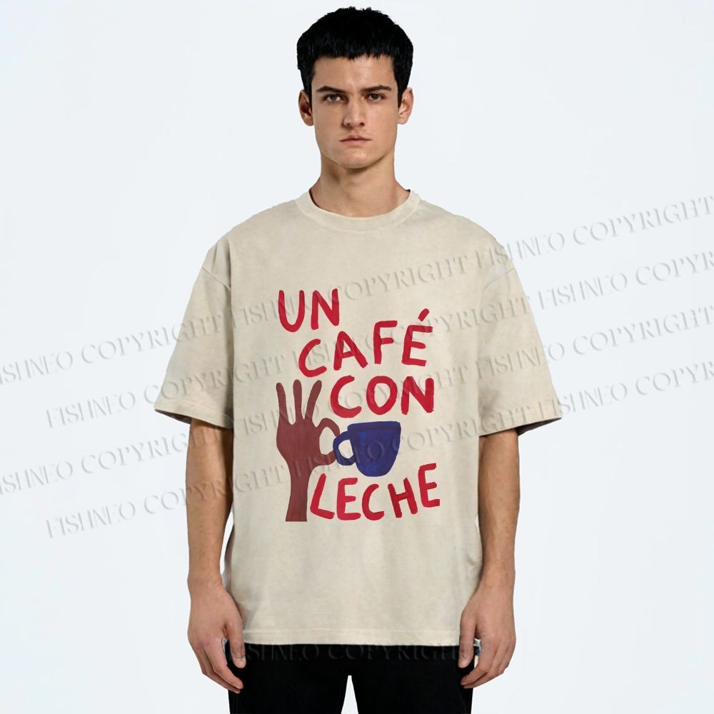 Unisex Café Con Leche Printed Washed Tee