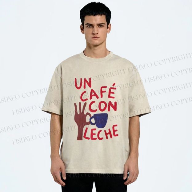 Unisex Café Con Leche Printed Washed Tee