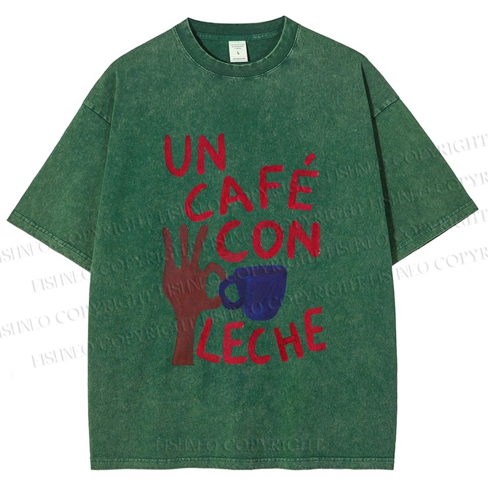 Unisex Café Con Leche Printed Washed Tee