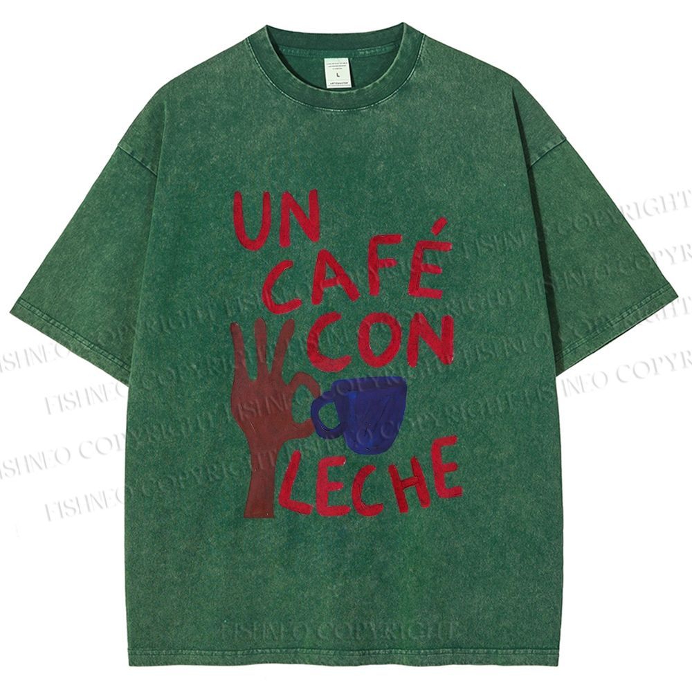 Unisex Café Con Leche Printed Washed Tee
