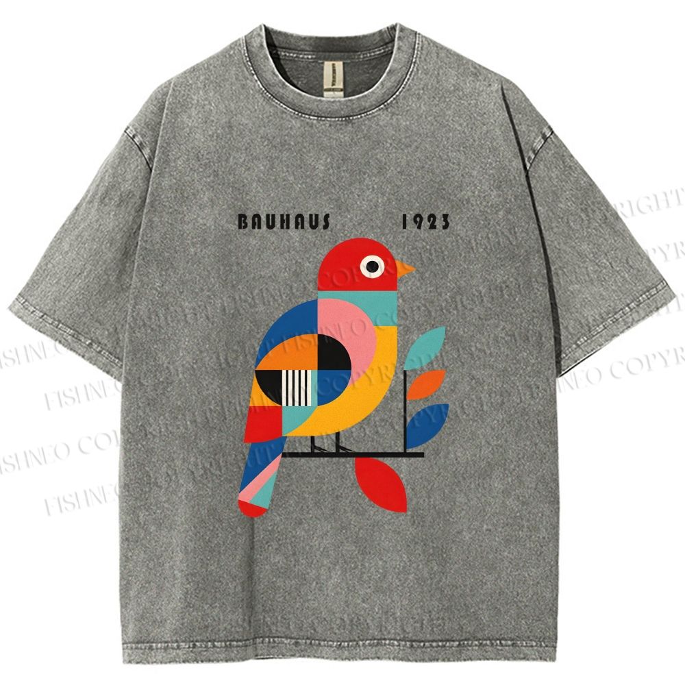 Unisex Bauhaus Multicolor Bird Printed Washed Tee