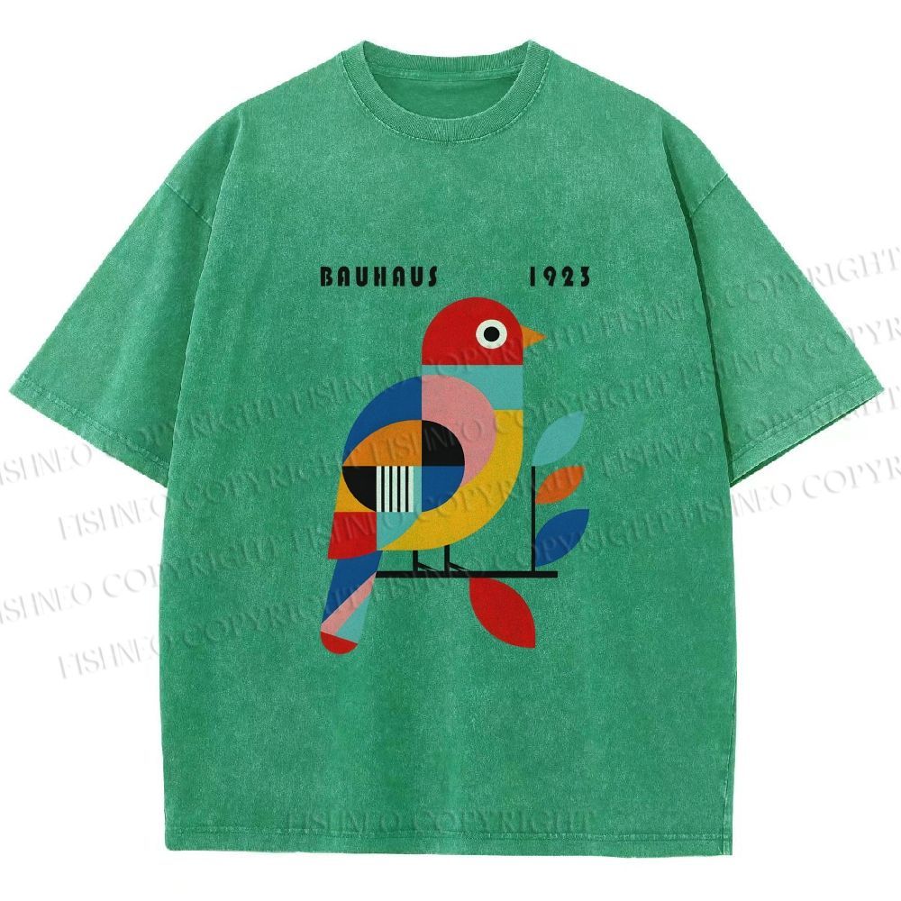 Unisex Bauhaus Multicolor Bird Printed Washed Tee