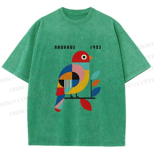 Unisex Bauhaus Multicolor Bird Printed Washed Tee
