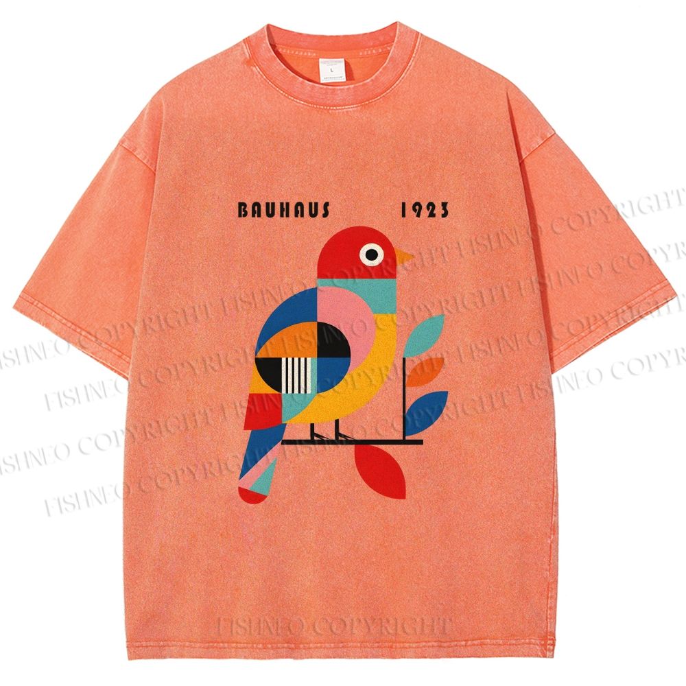 Unisex Bauhaus Multicolor Bird Printed Washed Tee