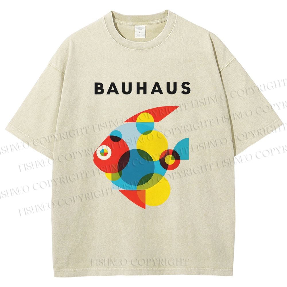 Unisex Bauhaus Fish Printed Washed Tee