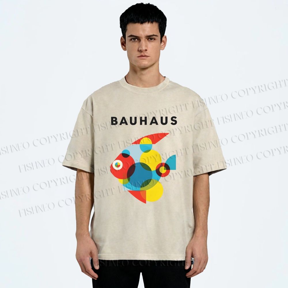 Unisex Bauhaus Fish Printed Washed Tee