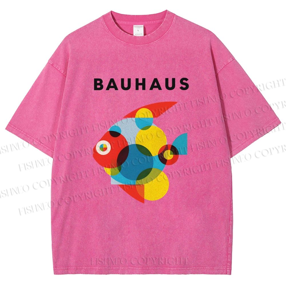 Unisex Bauhaus Fish Printed Washed Tee
