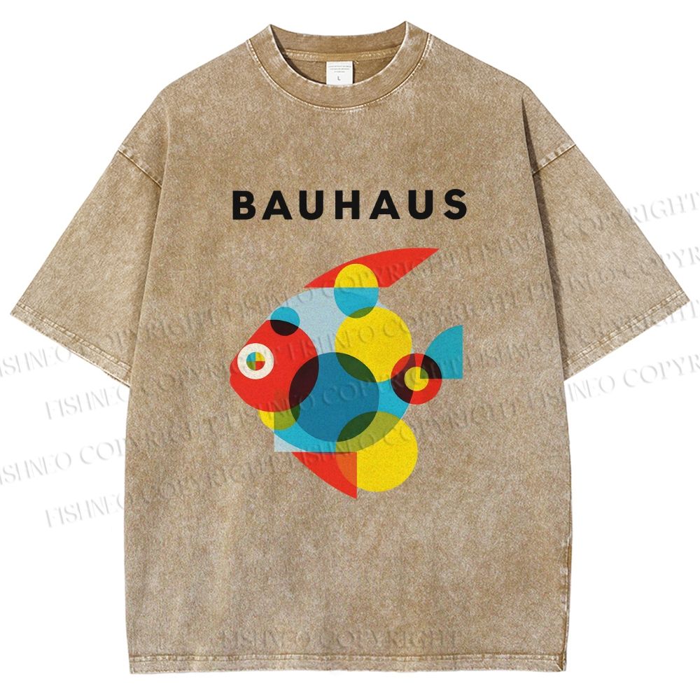 Unisex Bauhaus Fish Printed Washed Tee