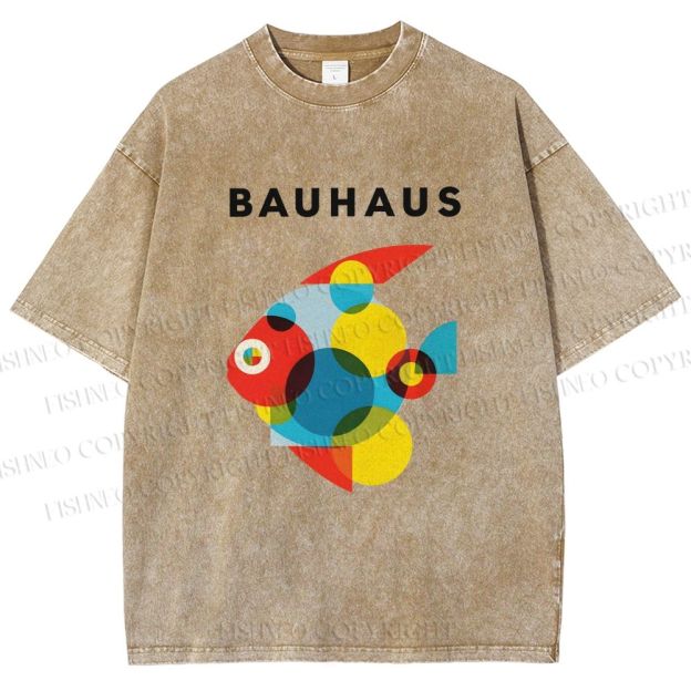 Unisex Bauhaus Fish Printed Washed Tee