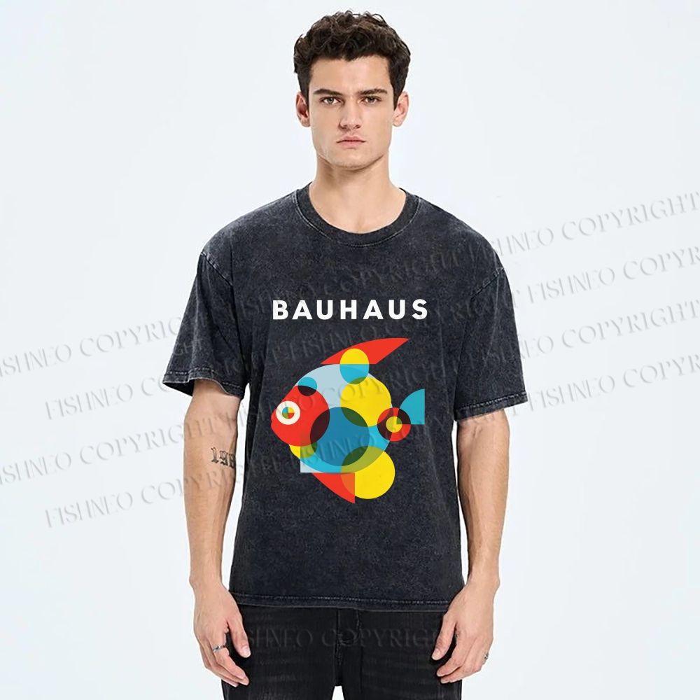 Unisex Bauhaus Fish Printed Washed Tee