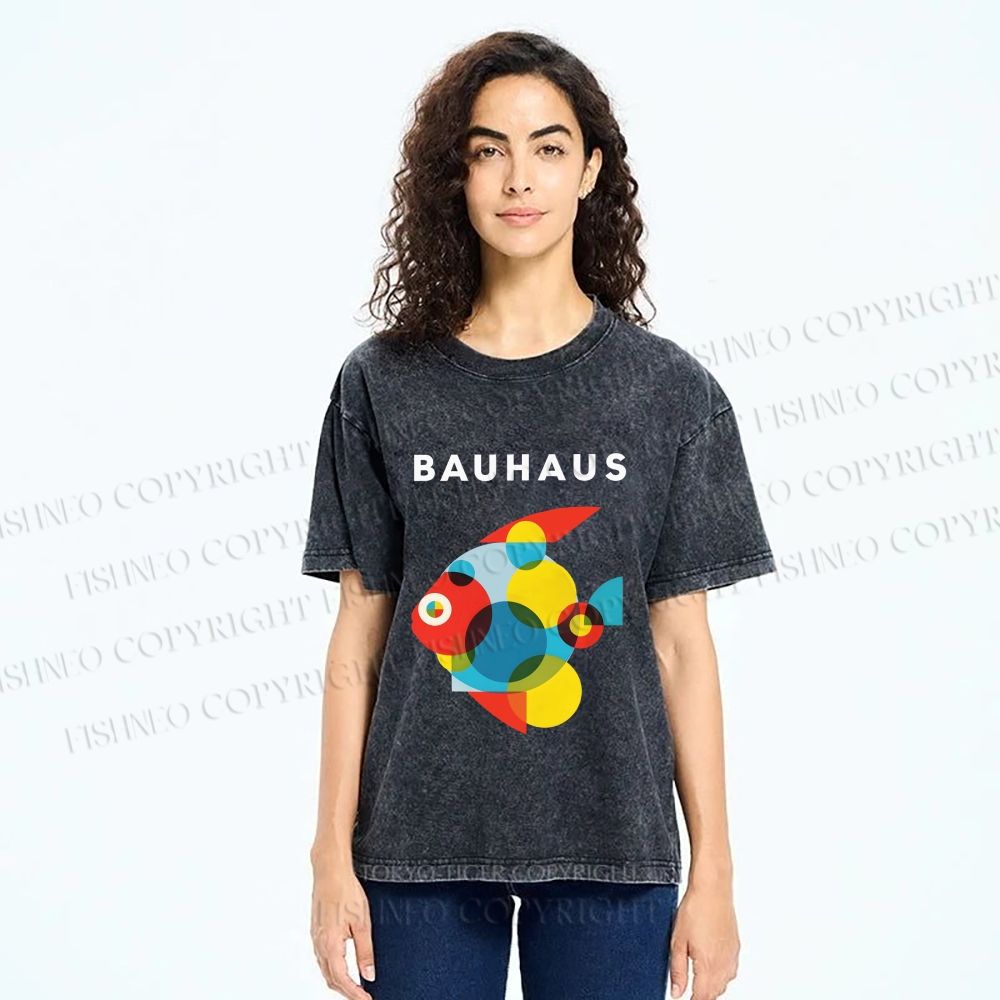 Unisex Bauhaus Fish Printed Washed Tee