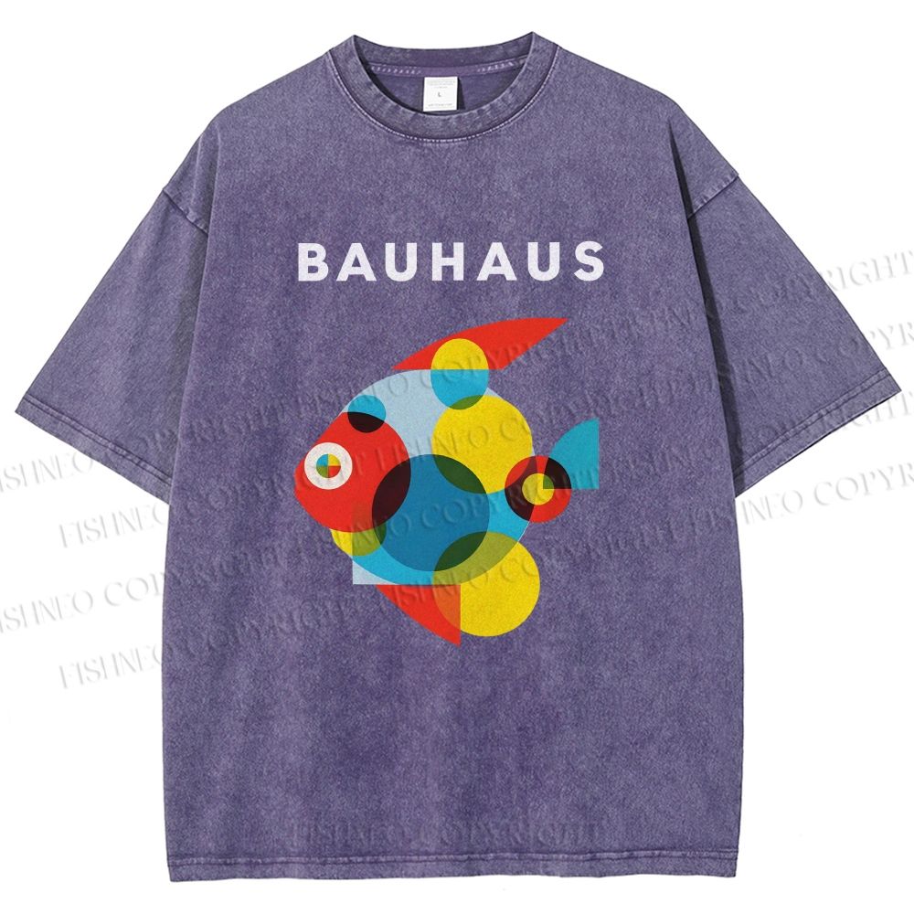 Unisex Bauhaus Fish Printed Washed Tee