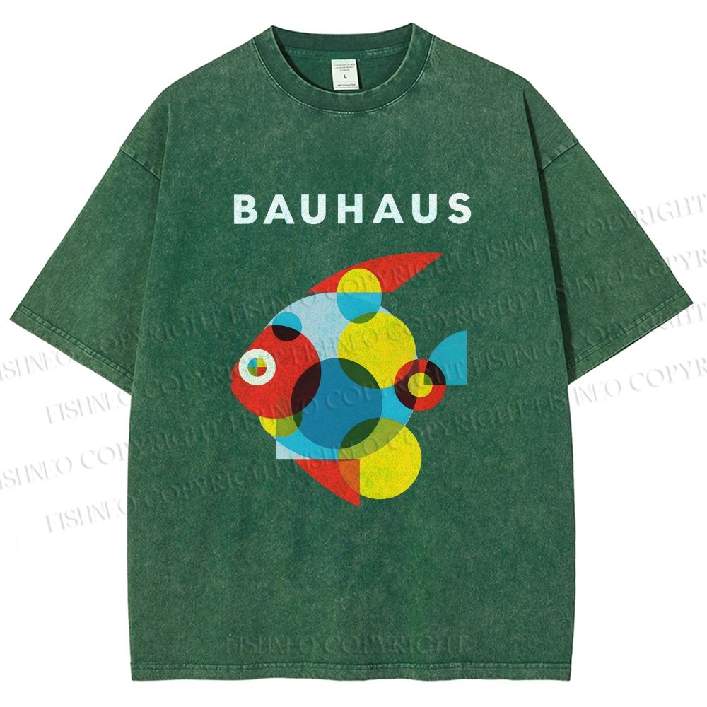 Unisex Bauhaus Fish Printed Washed Tee