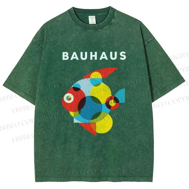Unisex Bauhaus Fish Printed Washed Tee