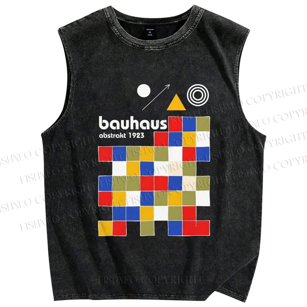 Unisex Bauhaus Colored Squares Printed Washed Tank Top