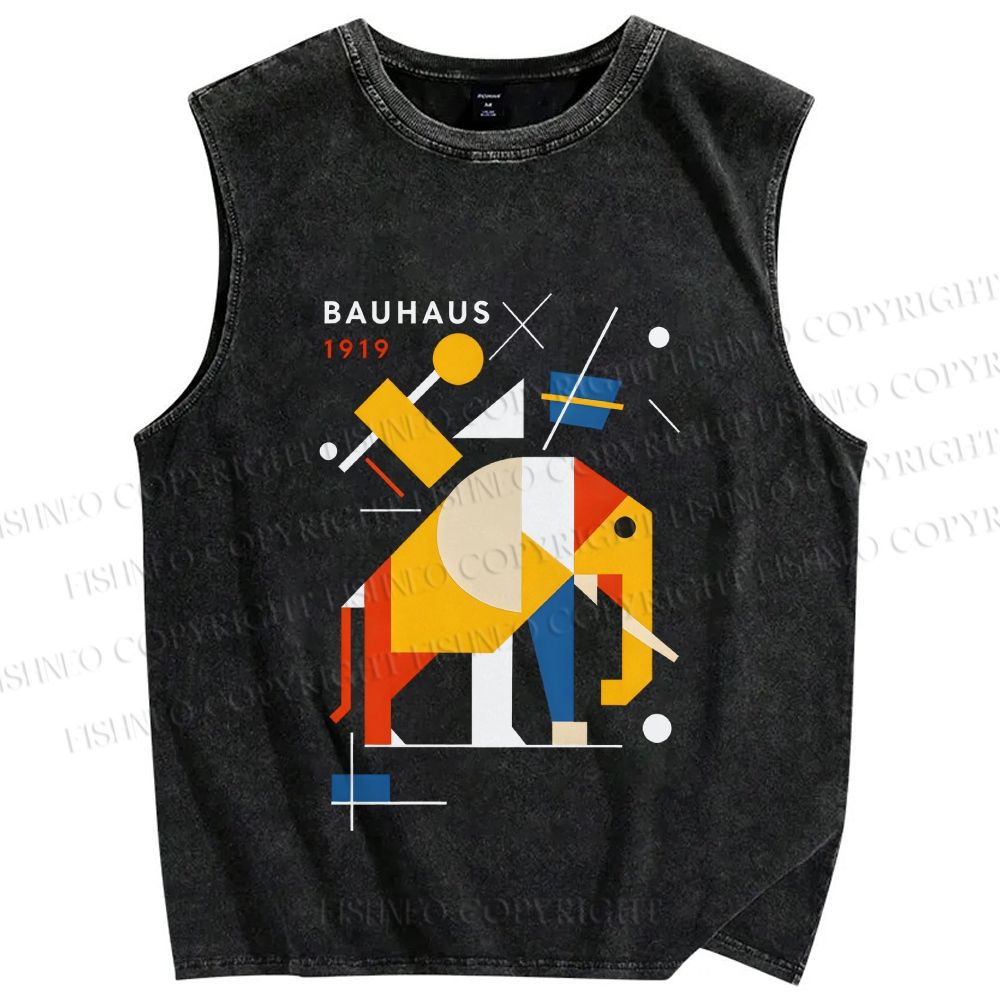 Unisex Bauhaus Elephant Printed Washed Tank Top