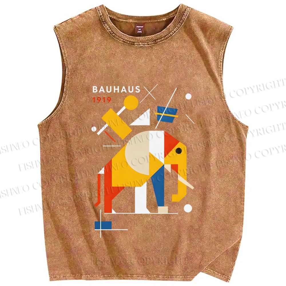 Unisex Bauhaus Elephant Printed Washed Tank Top