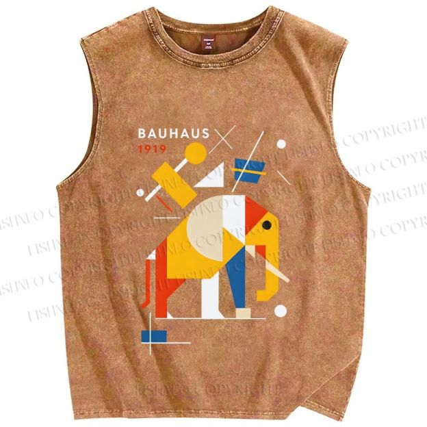 Unisex Bauhaus Elephant Printed Washed Tank Top