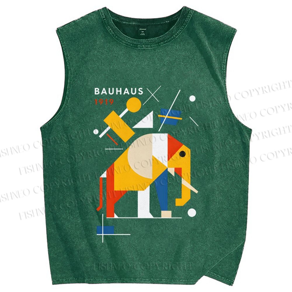 Unisex Bauhaus Elephant Printed Washed Tank Top