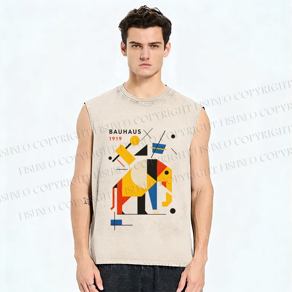 Unisex Bauhaus Elephant Printed Washed Tank Top