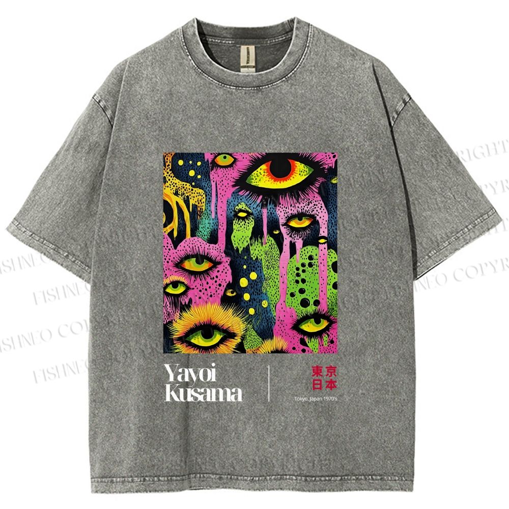 Unisex Yayoi Kusama Eyes Printed Washed Tee