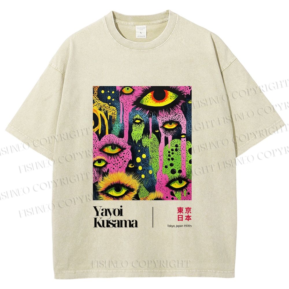 Unisex Yayoi Kusama Eyes Printed Washed Tee
