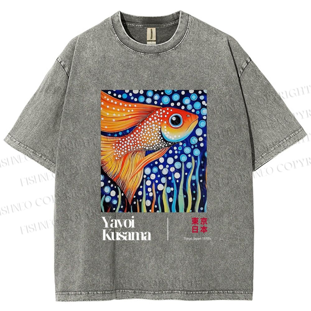 Unisex Yayoi Kusama Fish Printed Washed Tee