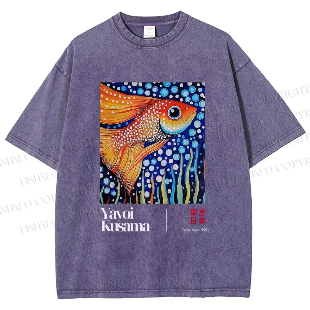 Unisex Yayoi Kusama Fish Printed Washed Tee