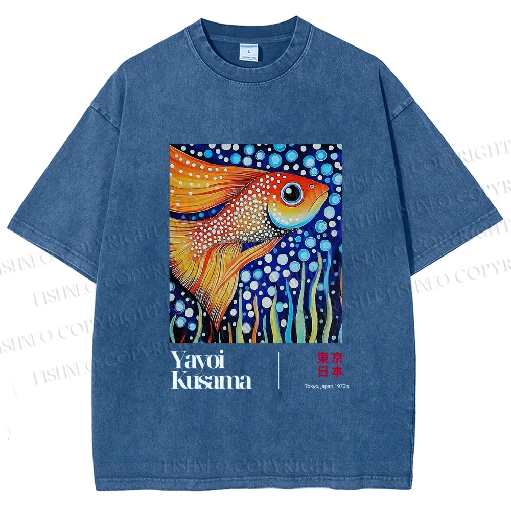 Unisex Yayoi Kusama Fish Printed Washed Tee