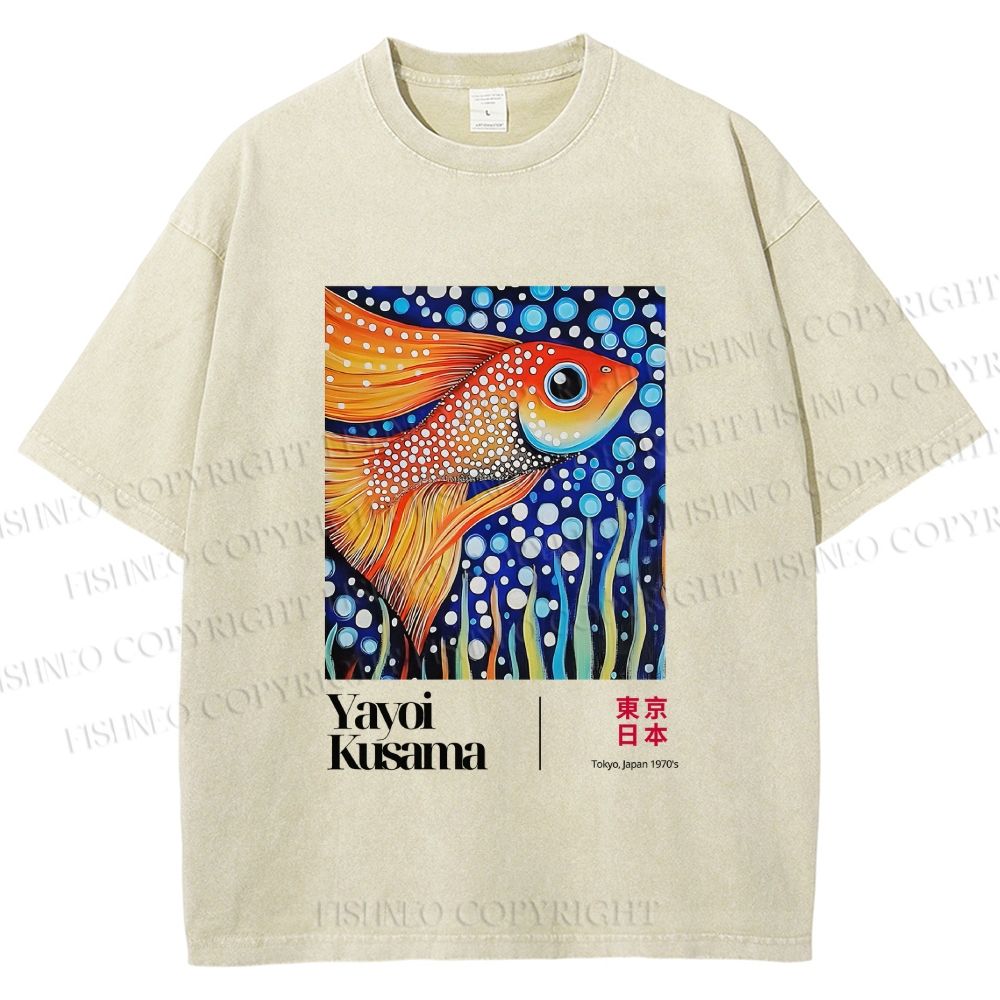 Unisex Yayoi Kusama Fish Printed Washed Tee