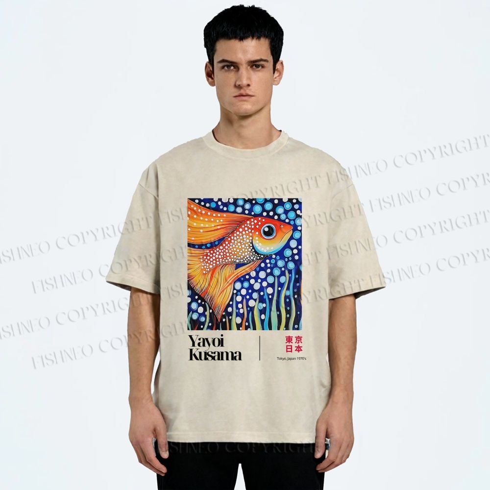 Unisex Yayoi Kusama Fish Printed Washed Tee