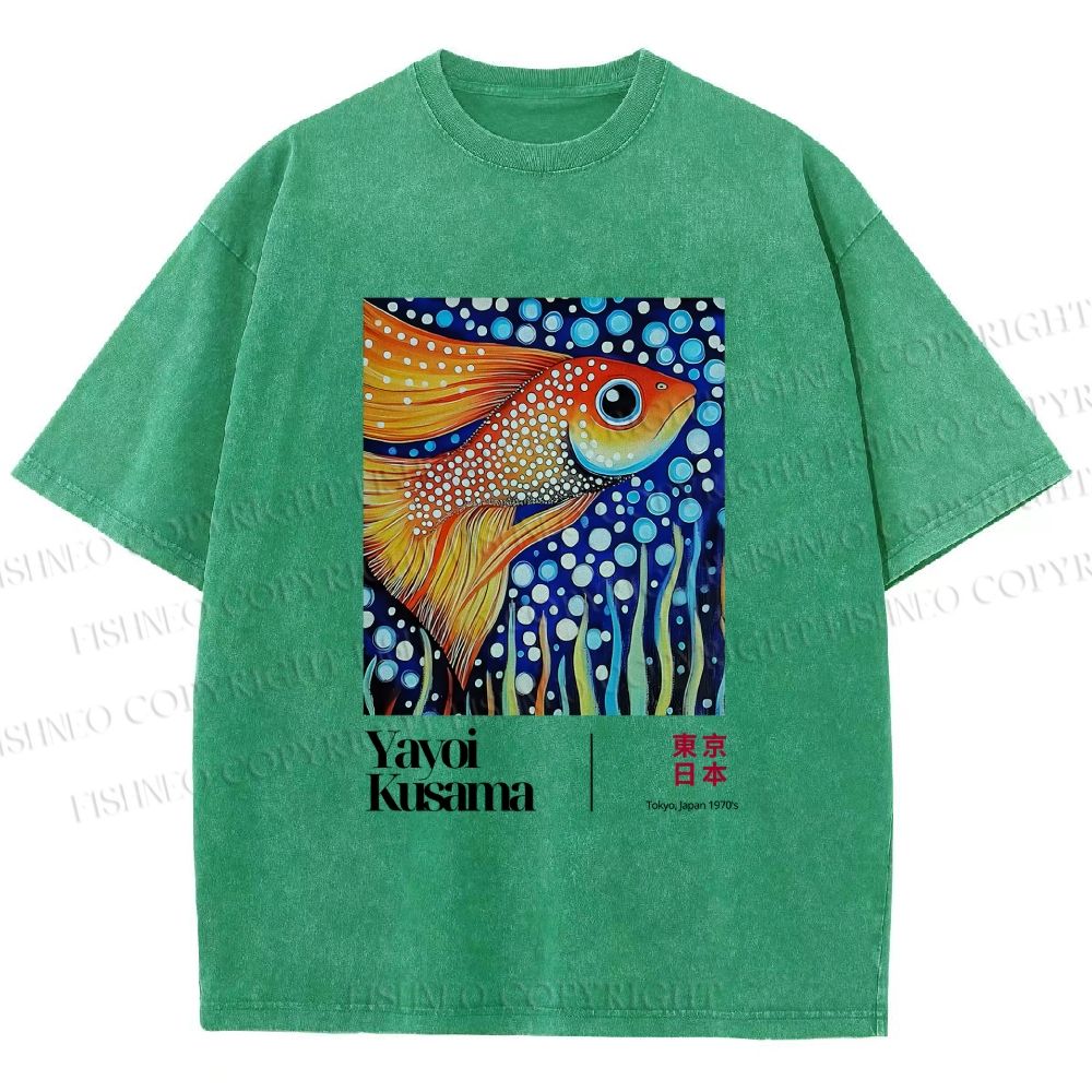 Unisex Yayoi Kusama Fish Printed Washed Tee