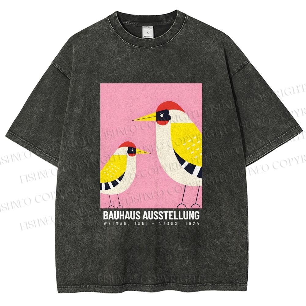 Unisex Bauhaus Bird Printed Washed Tee