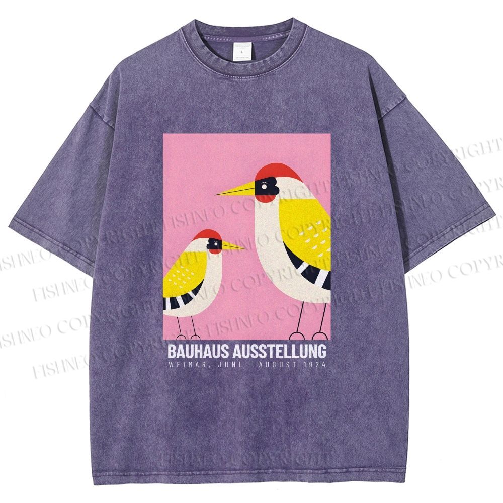 Unisex Bauhaus Bird Printed Washed Tee