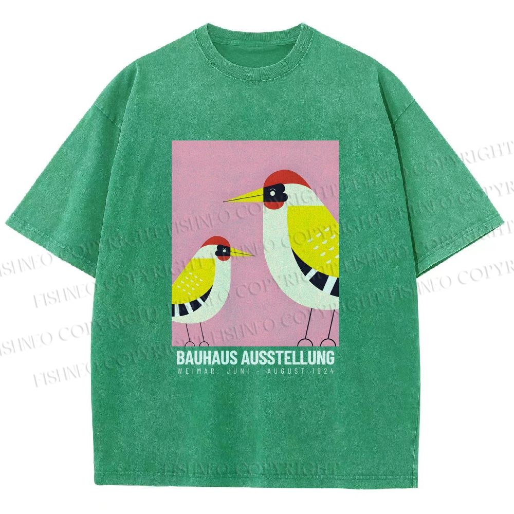 Unisex Bauhaus Bird Printed Washed Tee