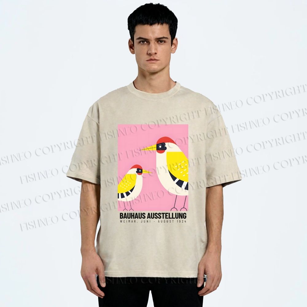 Unisex Bauhaus Bird Printed Washed Tee