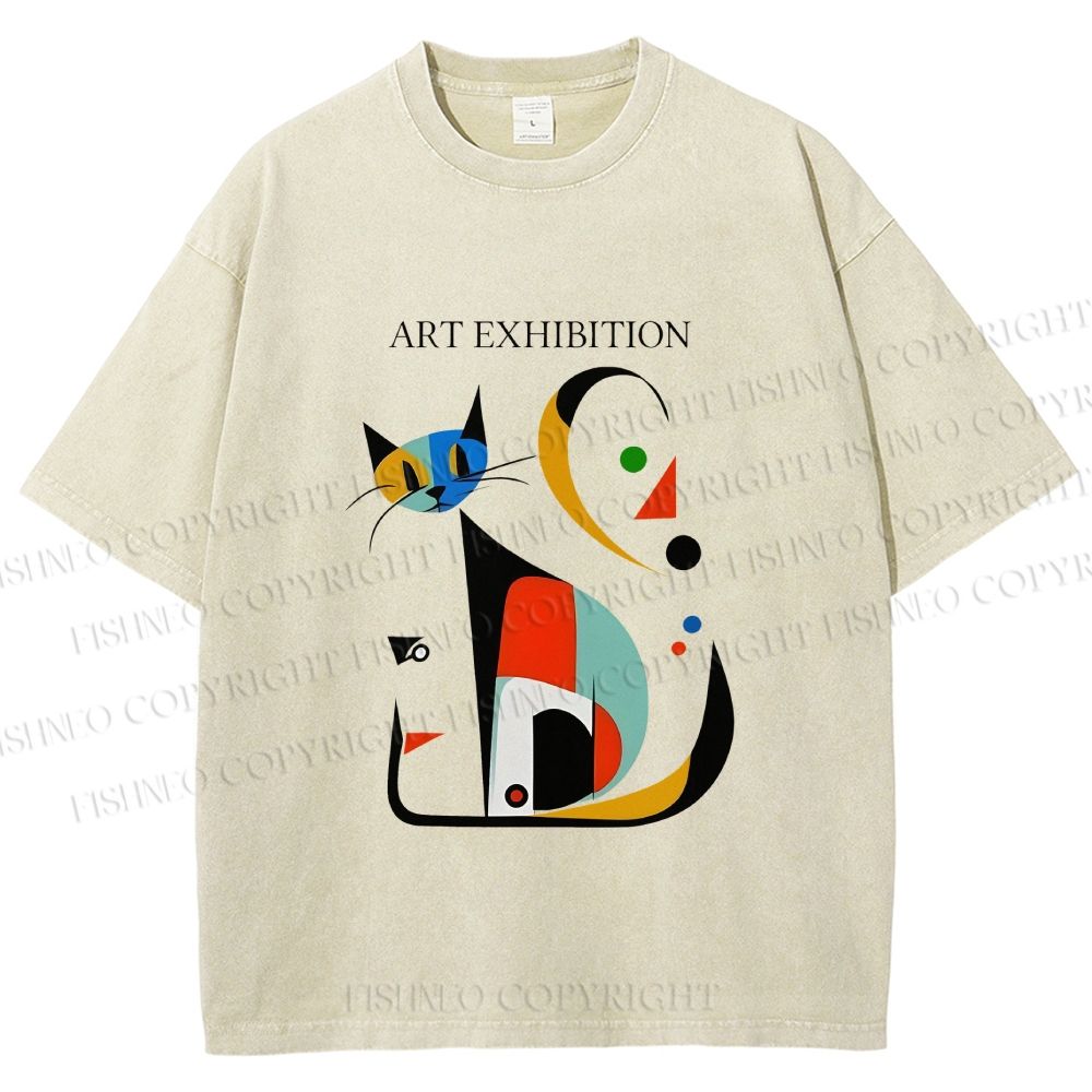 Unisex Joan Miro Cat Printed Washed Tee