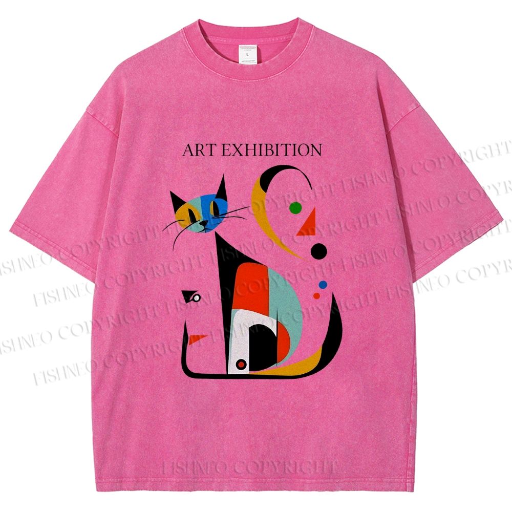 Unisex Joan Miro Cat Printed Washed Tee