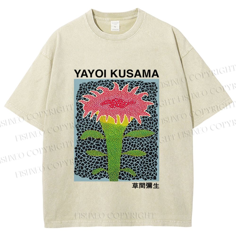 Unisex Yayoi Kusama Flower Printed Washed Tee