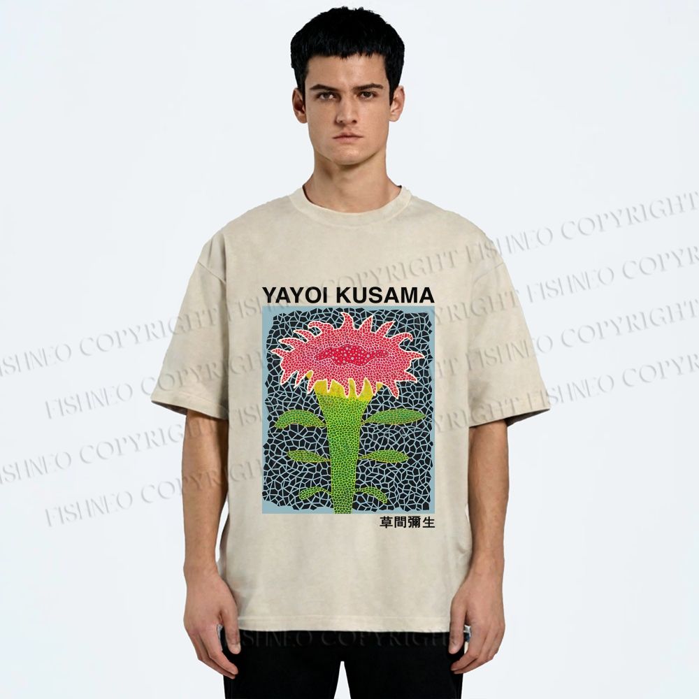 Unisex Yayoi Kusama Flower Printed Washed Tee