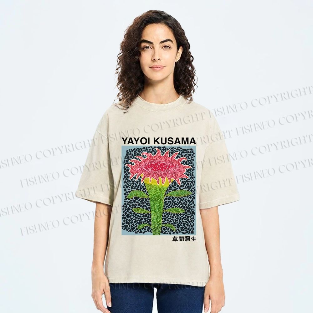 Unisex Yayoi Kusama Flower Printed Washed Tee