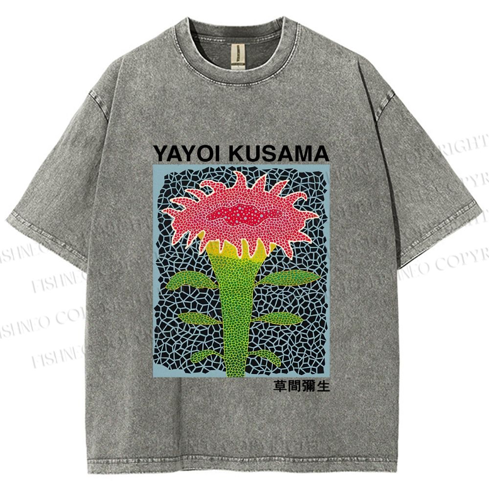 Unisex Yayoi Kusama Flower Printed Washed Tee