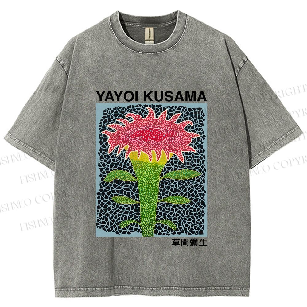 Unisex Yayoi Kusama Flower Printed Washed Tee