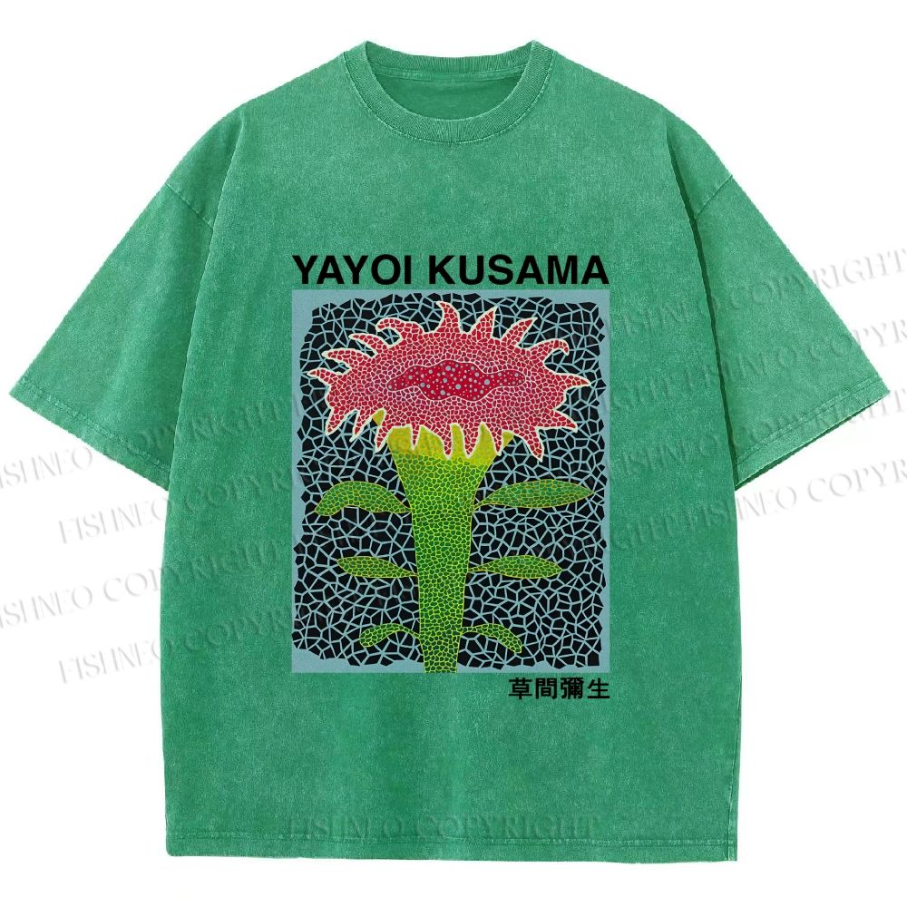Unisex Yayoi Kusama Flower Printed Washed Tee